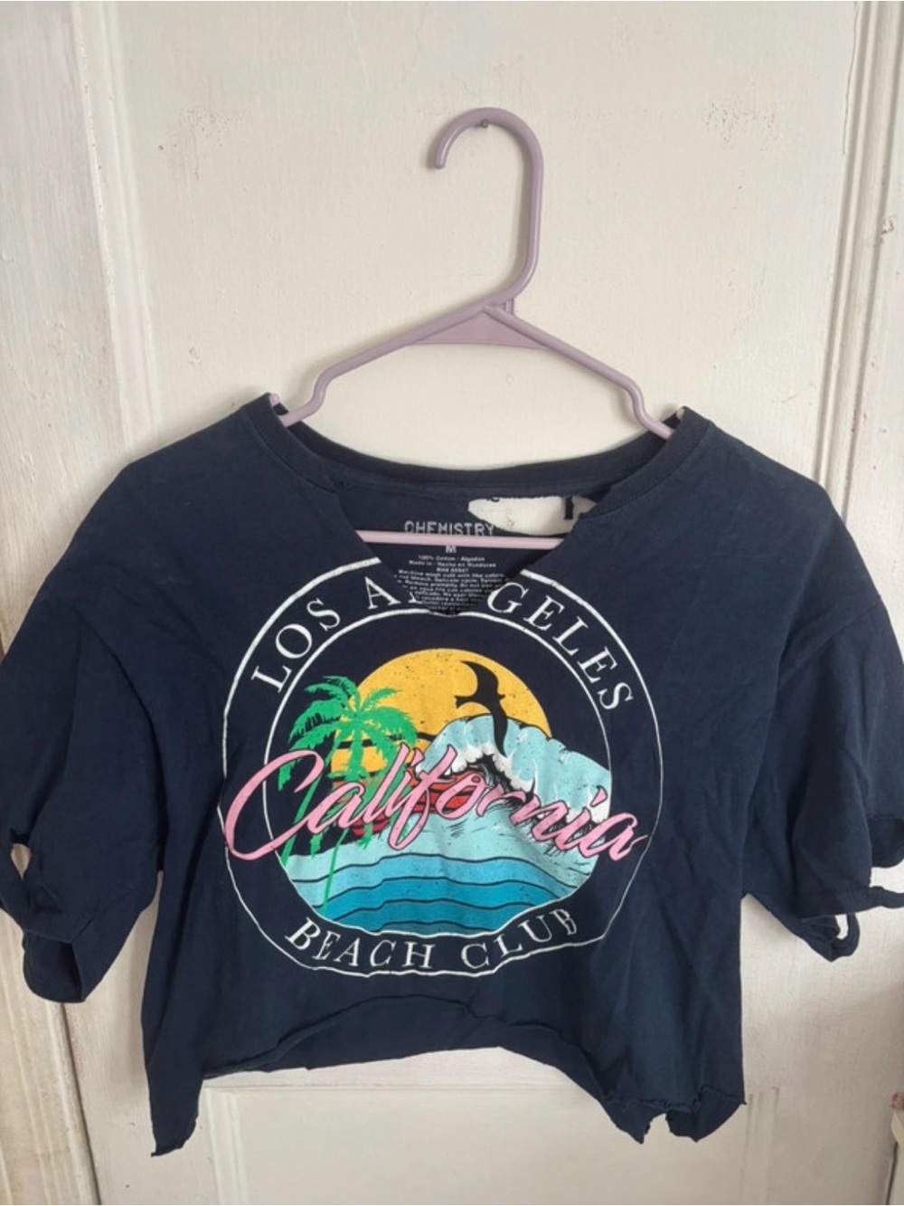 Chemistry Navy California Graphic Crop Tee with Multicolor Print